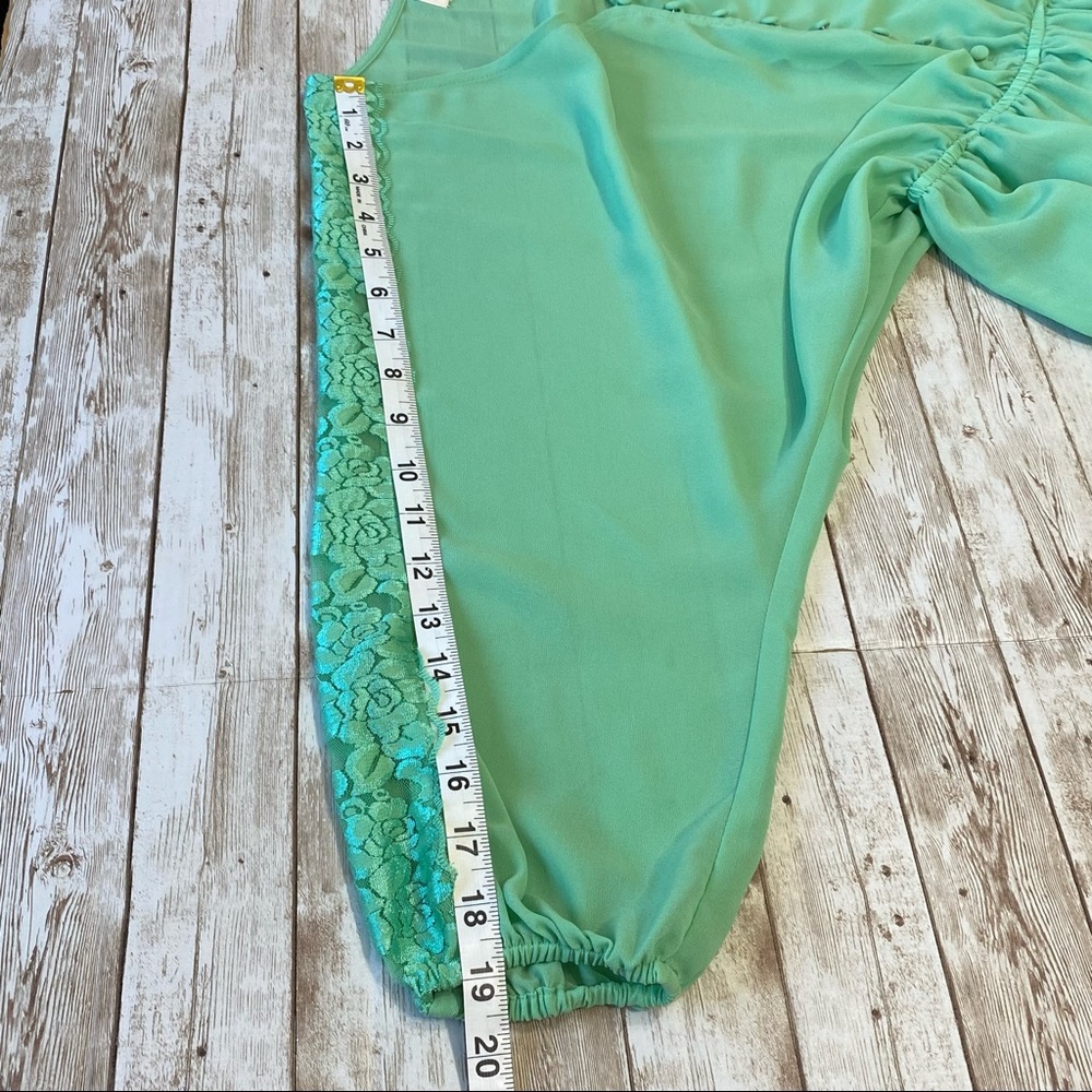 Mint Green Sheer Long Sleeve Blouse w/ Rose Lace- size S - Picture 6 of 12